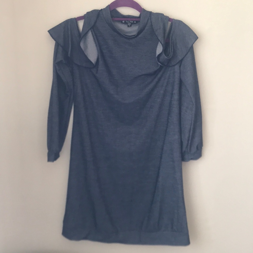 Blue long sleeve dress with cold shoulder